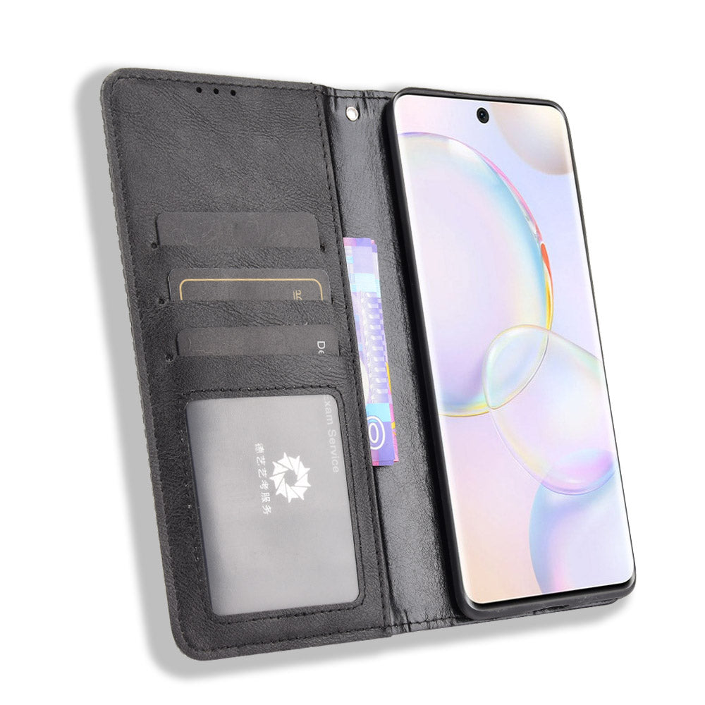 Scratch Resistant Case Wallet Retro Textured Surface Anti-Drop Phone Leather Stand Cover for Honor 50