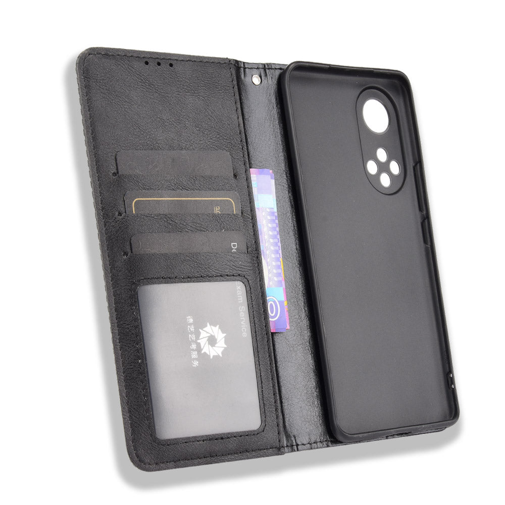 Scratch Resistant Case Wallet Retro Textured Surface Anti-Drop Phone Leather Stand Cover for Honor 50