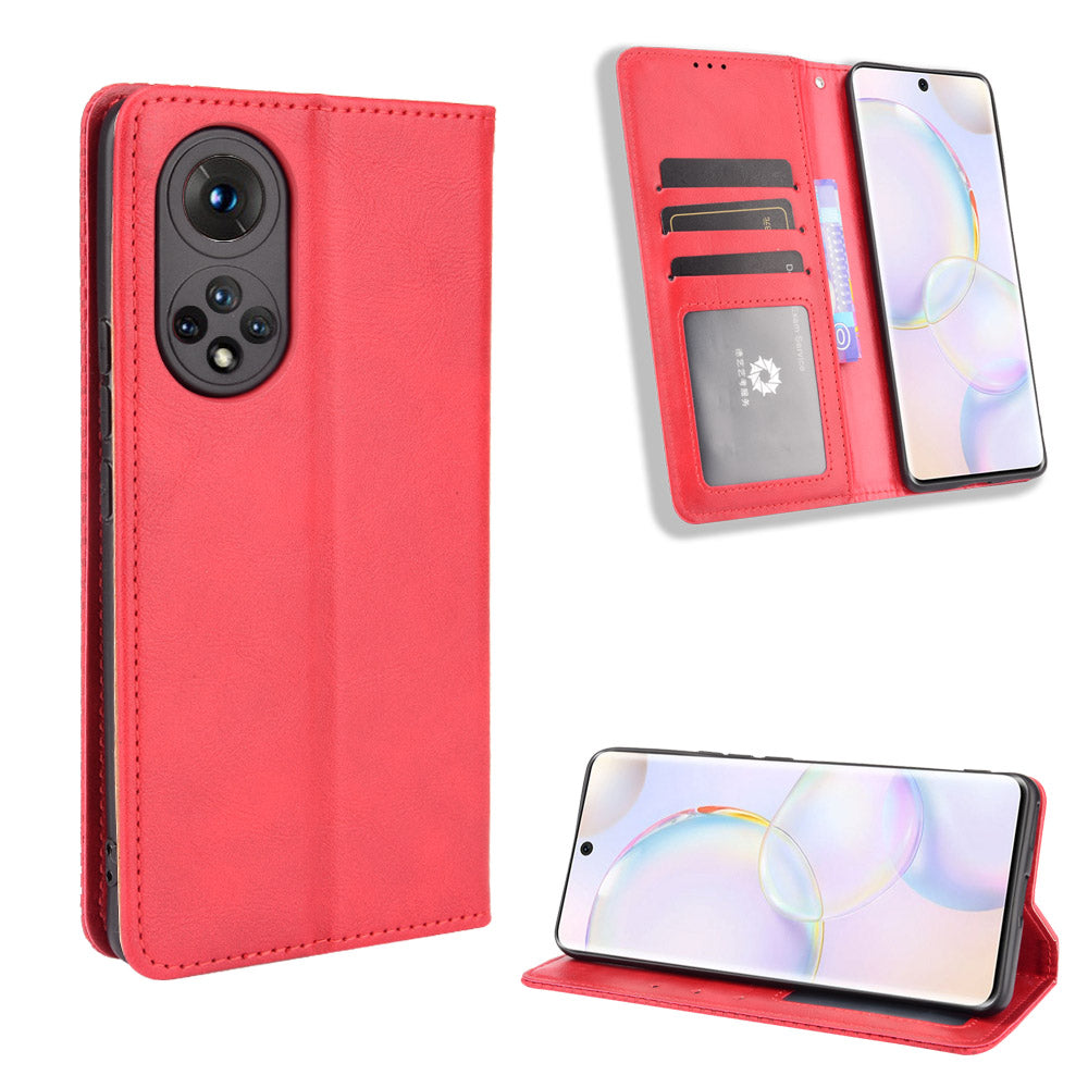 Scratch Resistant Case Wallet Retro Textured Surface Anti-Drop Phone Leather Stand Cover for Honor 50