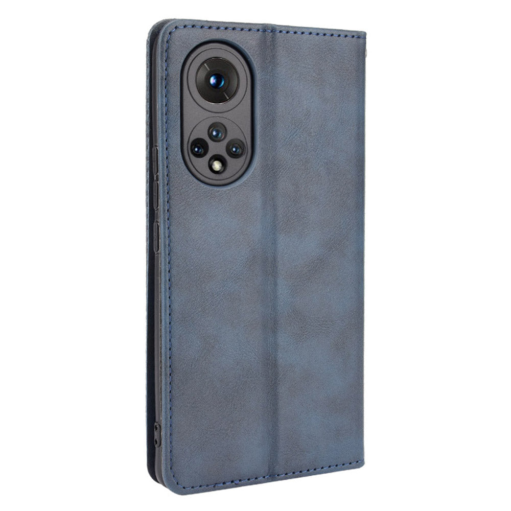 Scratch Resistant Case Wallet Retro Textured Surface Anti-Drop Phone Leather Stand Cover for Honor 50