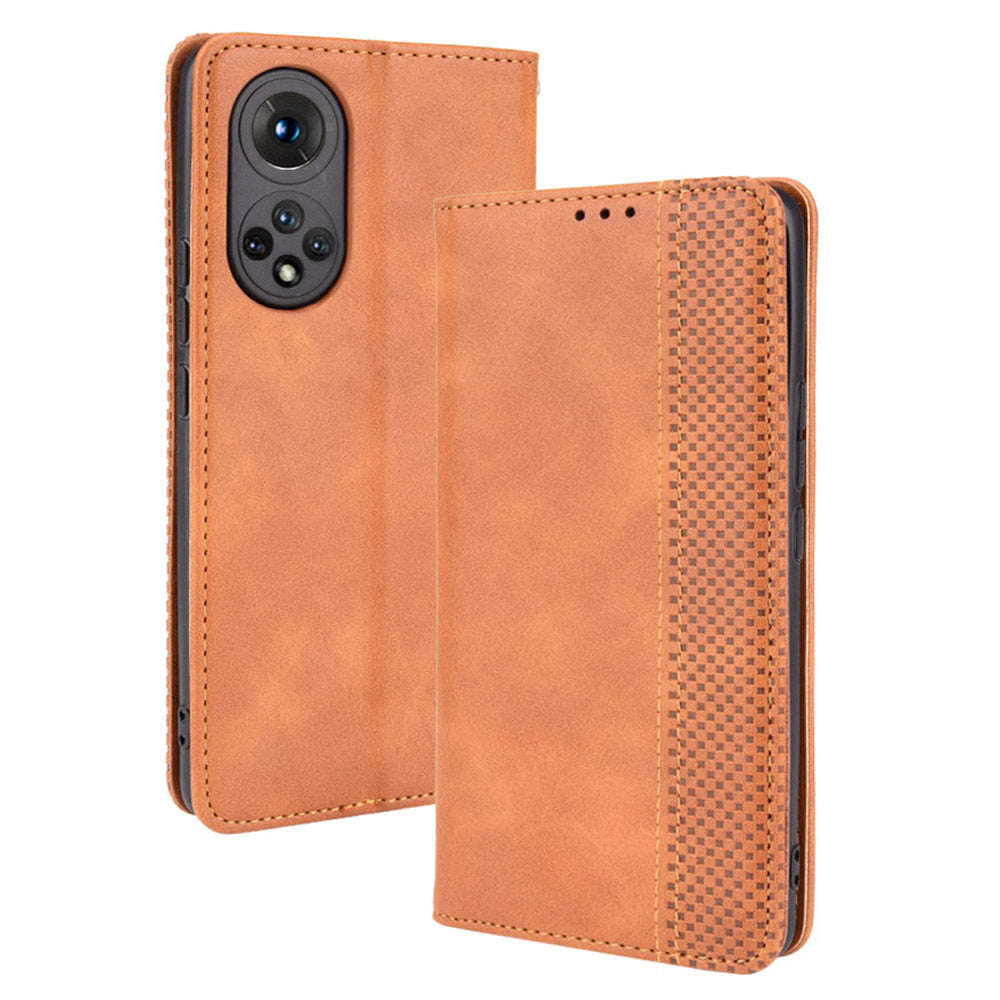 Scratch Resistant Case Wallet Retro Textured Surface Anti-Drop Phone Leather Stand Cover for Honor 50