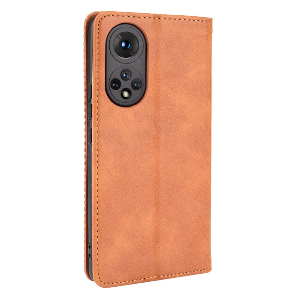 Scratch Resistant Case Wallet Retro Textured Surface Anti-Drop Phone Leather Stand Cover for Honor 50