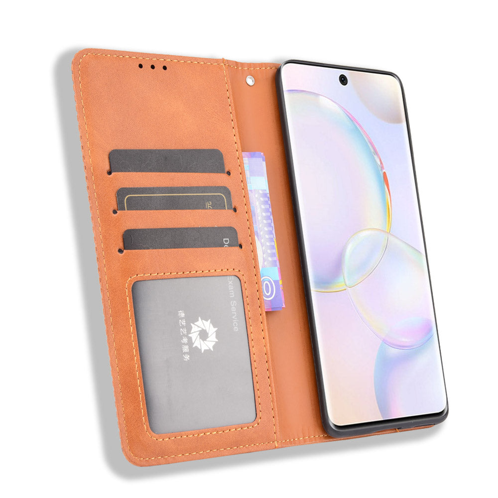 Scratch Resistant Case Wallet Retro Textured Surface Anti-Drop Phone Leather Stand Cover for Honor 50
