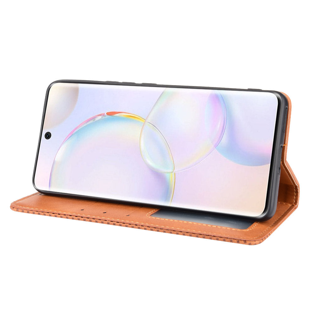 Scratch Resistant Case Wallet Retro Textured Surface Anti-Drop Phone Leather Stand Cover for Honor 50