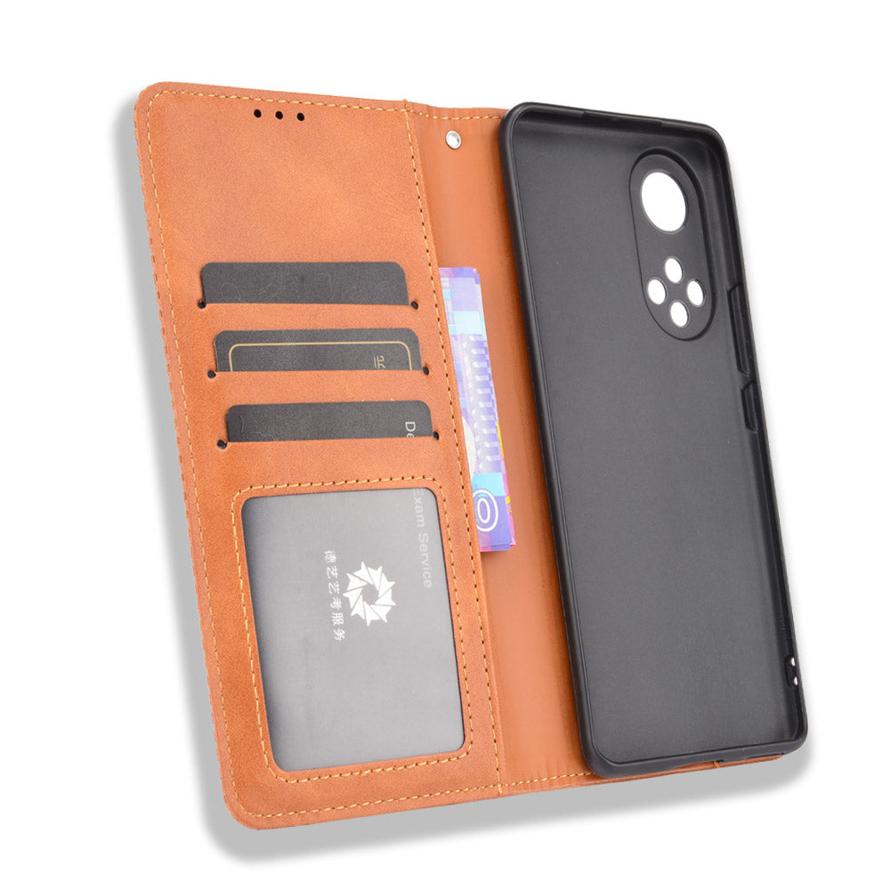 Scratch Resistant Case Wallet Retro Textured Surface Anti-Drop Phone Leather Stand Cover for Honor 50