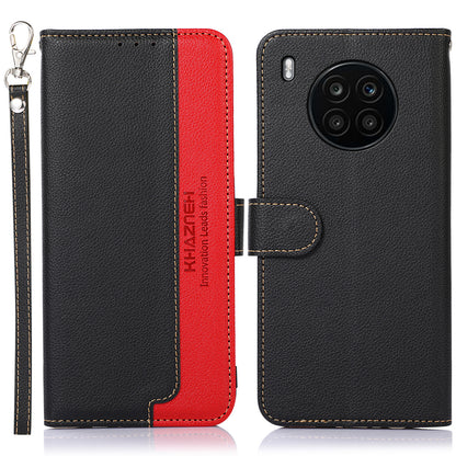 KHAZNEH RFID Blocking Anti-theft Swiping Stand Litchi Texture PU Leather Flip Folio Wallet Phone Case with Strap for Honor 50 Lite / Huawei nova 8i