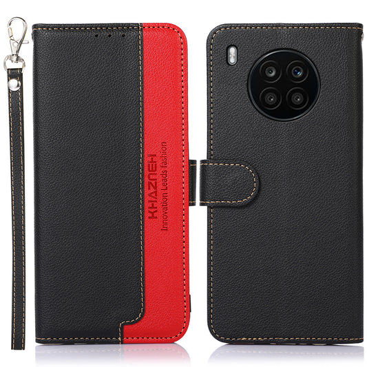 KHAZNEH RFID Blocking Anti-theft Swiping Stand Litchi Texture PU Leather Flip Folio Wallet Phone Case with Strap for Honor 50 Lite / Huawei nova 8i