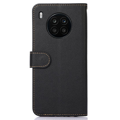 KHAZNEH RFID Blocking Anti-theft Swiping Stand Litchi Texture PU Leather Flip Folio Wallet Phone Case with Strap for Honor 50 Lite / Huawei nova 8i