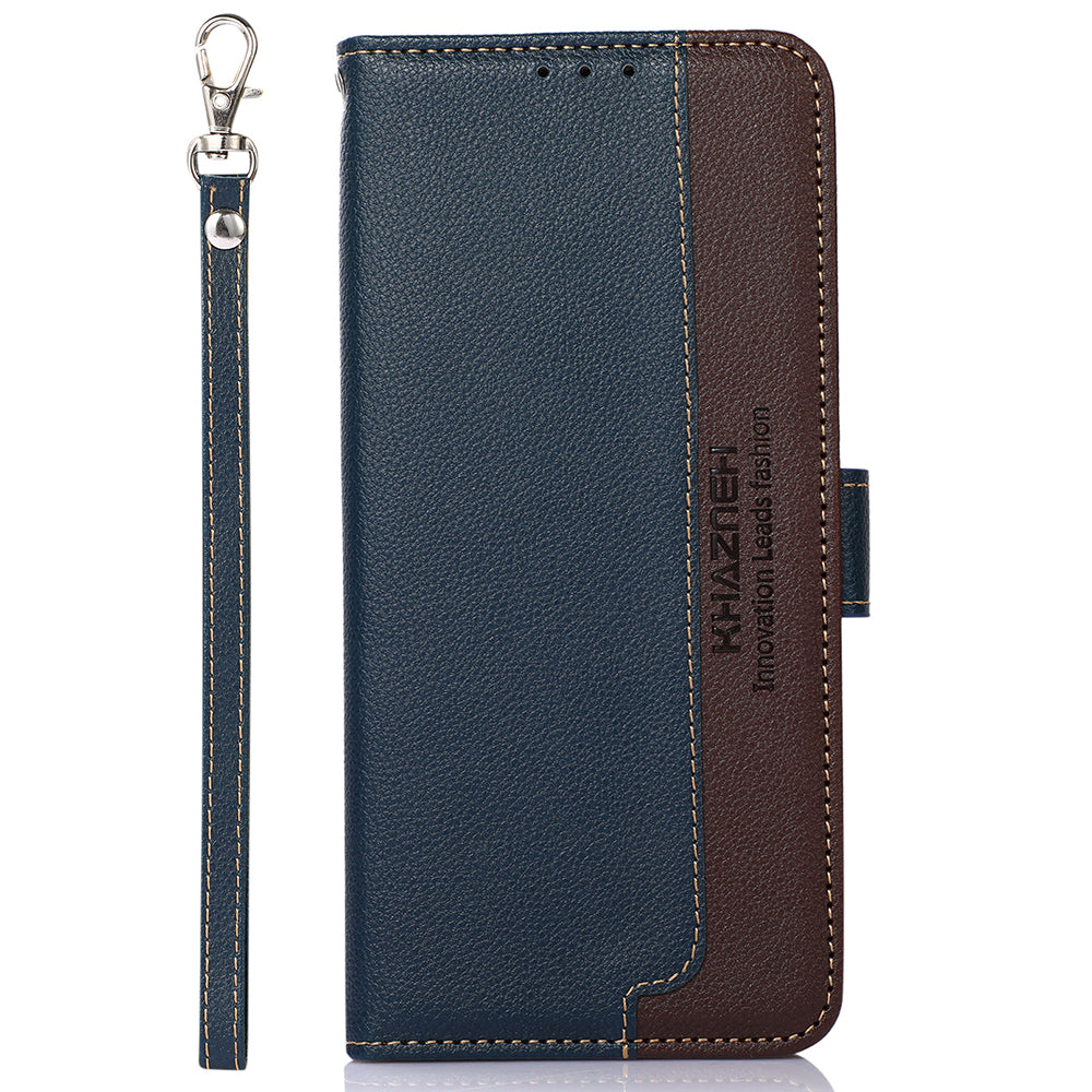 KHAZNEH RFID Blocking Anti-theft Swiping Stand Litchi Texture PU Leather Flip Folio Wallet Phone Case with Strap for Honor 50 Lite / Huawei nova 8i