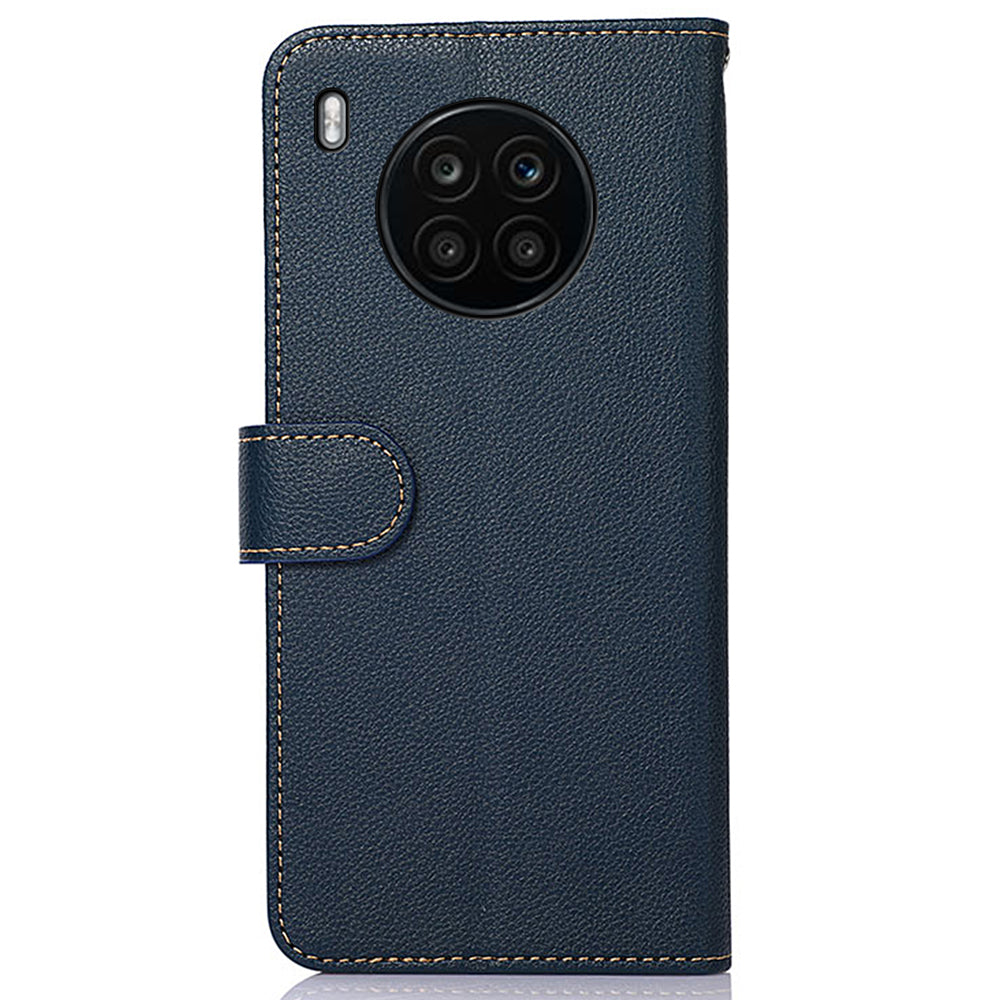 KHAZNEH RFID Blocking Anti-theft Swiping Stand Litchi Texture PU Leather Flip Folio Wallet Phone Case with Strap for Honor 50 Lite / Huawei nova 8i