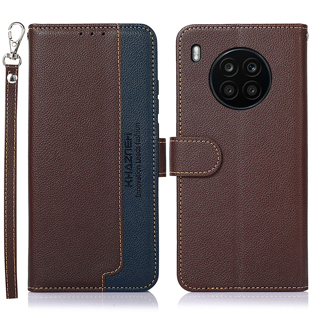 KHAZNEH RFID Blocking Anti-theft Swiping Stand Litchi Texture PU Leather Flip Folio Wallet Phone Case with Strap for Honor 50 Lite / Huawei nova 8i