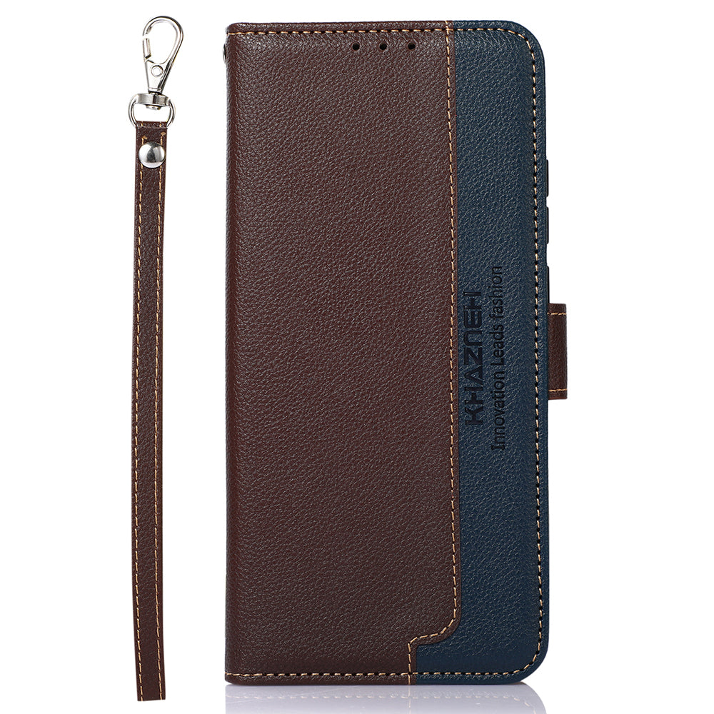 KHAZNEH RFID Blocking Anti-theft Swiping Stand Litchi Texture PU Leather Flip Folio Wallet Phone Case with Strap for Honor 50 Lite / Huawei nova 8i