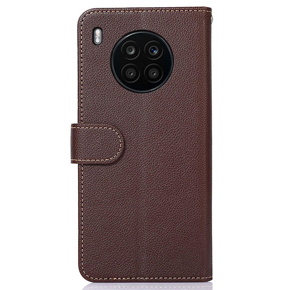 KHAZNEH RFID Blocking Anti-theft Swiping Stand Litchi Texture PU Leather Flip Folio Wallet Phone Case with Strap for Honor 50 Lite / Huawei nova 8i