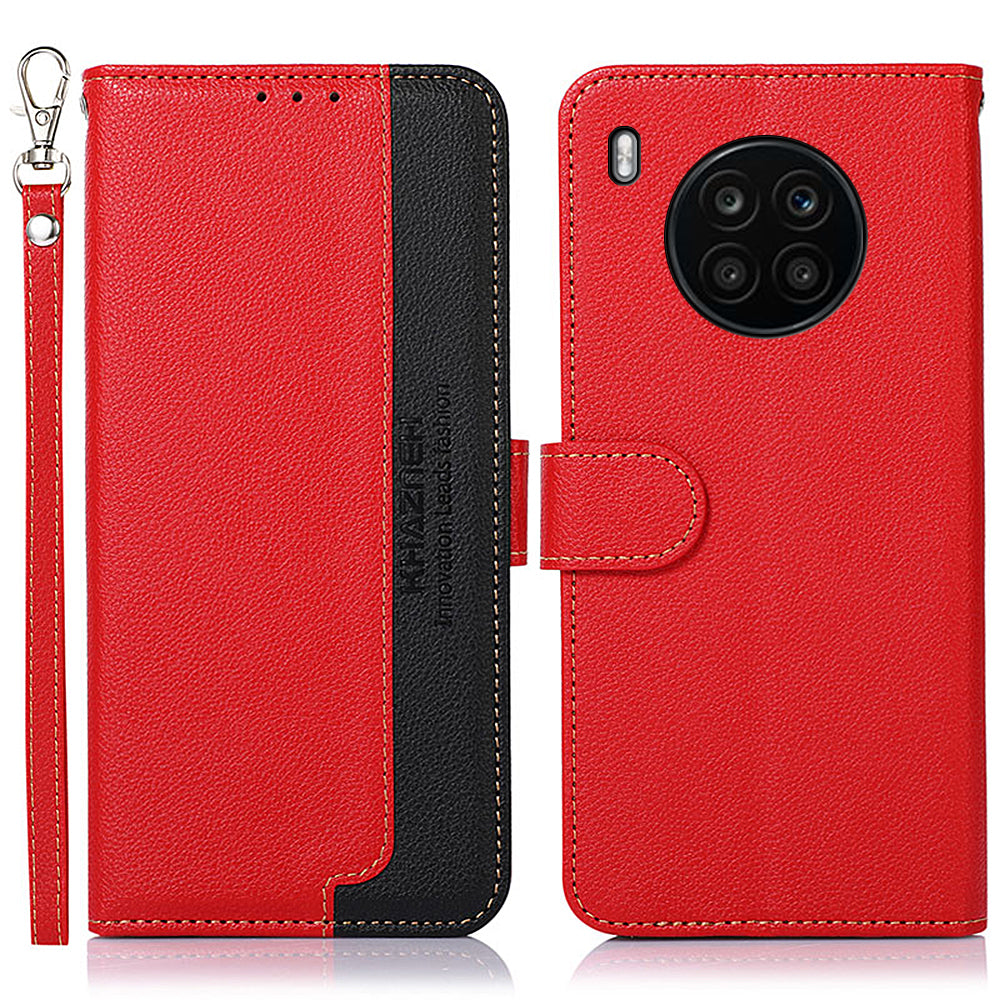 KHAZNEH RFID Blocking Anti-theft Swiping Stand Litchi Texture PU Leather Flip Folio Wallet Phone Case with Strap for Honor 50 Lite / Huawei nova 8i