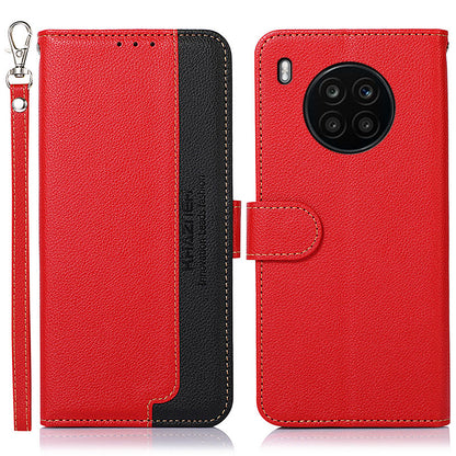 KHAZNEH RFID Blocking Anti-theft Swiping Stand Litchi Texture PU Leather Flip Folio Wallet Phone Case with Strap for Honor 50 Lite / Huawei nova 8i