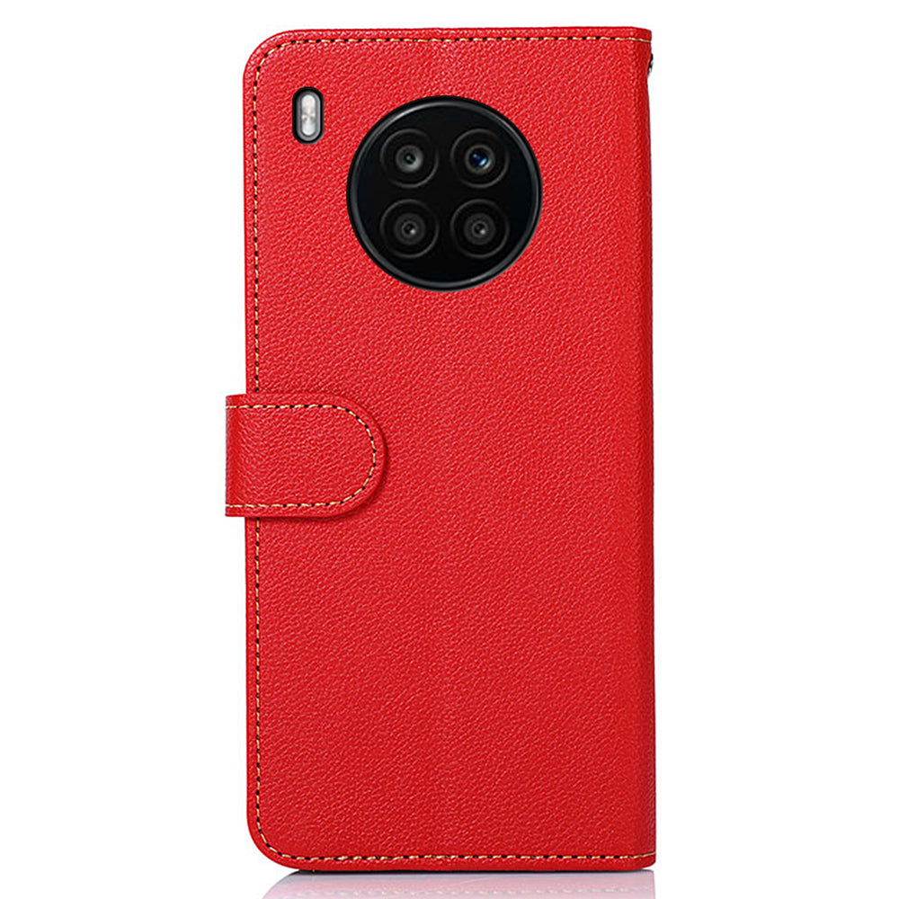 KHAZNEH RFID Blocking Anti-theft Swiping Stand Litchi Texture PU Leather Flip Folio Wallet Phone Case with Strap for Honor 50 Lite / Huawei nova 8i