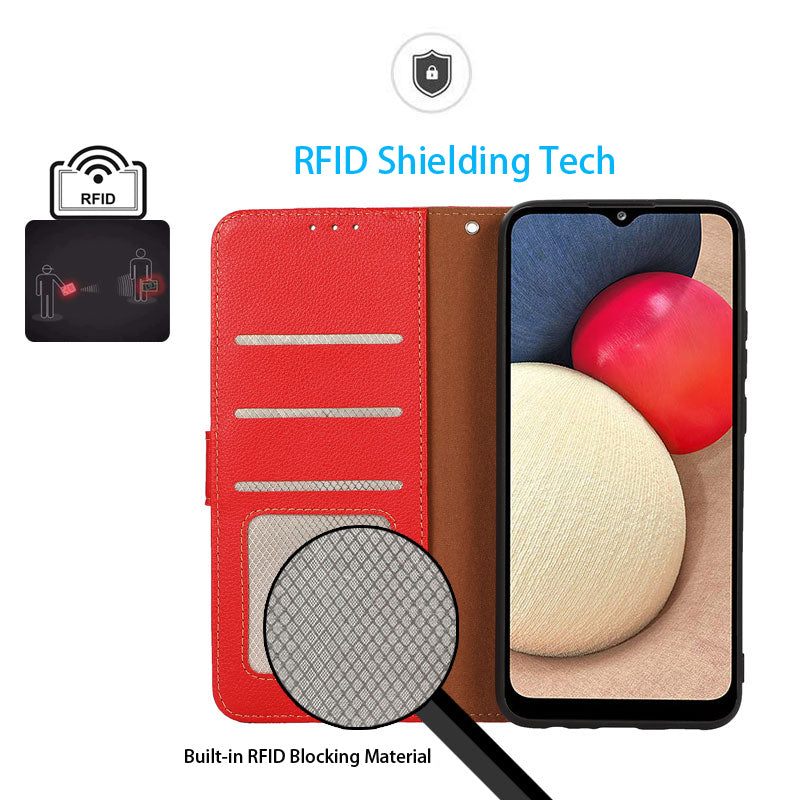 KHAZNEH RFID Blocking Anti-theft Swiping Stand Litchi Texture PU Leather Flip Folio Wallet Phone Case with Strap for Honor 50 Lite / Huawei nova 8i