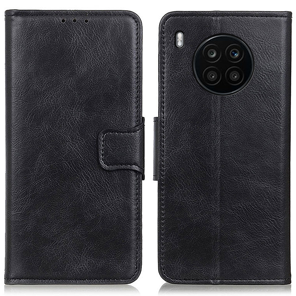 Dual-Sided Magnetic Clasp Crazy Horse Texture PU Leather Wallet Stand Phone Case Cover for Huawei nova 8i/Honor 50 Lite