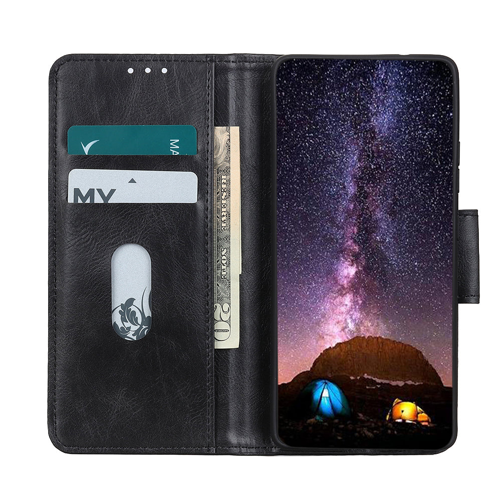 Dual-Sided Magnetic Clasp Crazy Horse Texture PU Leather Wallet Stand Phone Case Cover for Huawei nova 8i/Honor 50 Lite