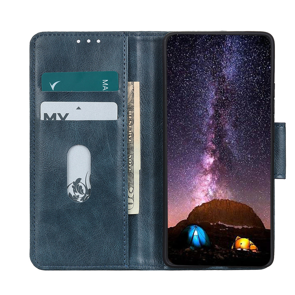 Dual-Sided Magnetic Clasp Crazy Horse Texture PU Leather Wallet Stand Phone Case Cover for Huawei nova 8i/Honor 50 Lite