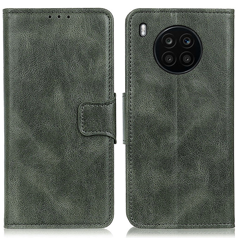 Dual-Sided Magnetic Clasp Crazy Horse Texture PU Leather Wallet Stand Phone Case Cover for Huawei nova 8i/Honor 50 Lite