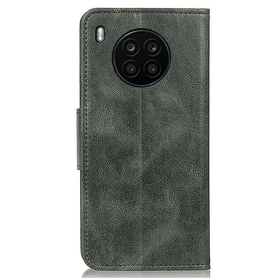 Dual-Sided Magnetic Clasp Crazy Horse Texture PU Leather Wallet Stand Phone Case Cover for Huawei nova 8i/Honor 50 Lite