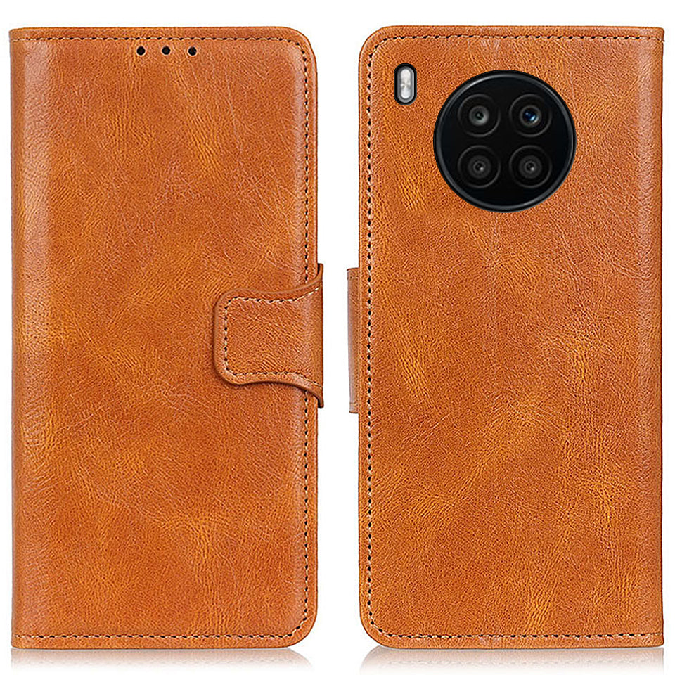 Dual-Sided Magnetic Clasp Crazy Horse Texture PU Leather Wallet Stand Phone Case Cover for Huawei nova 8i/Honor 50 Lite