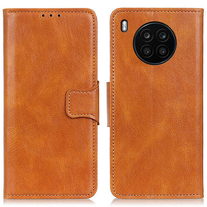Dual-Sided Magnetic Clasp Crazy Horse Texture PU Leather Wallet Stand Phone Case Cover for Huawei nova 8i/Honor 50 Lite