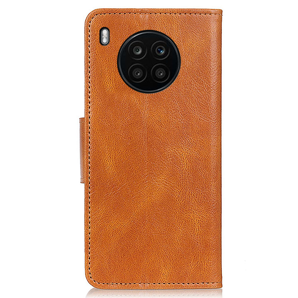 Dual-Sided Magnetic Clasp Crazy Horse Texture PU Leather Wallet Stand Phone Case Cover for Huawei nova 8i/Honor 50 Lite