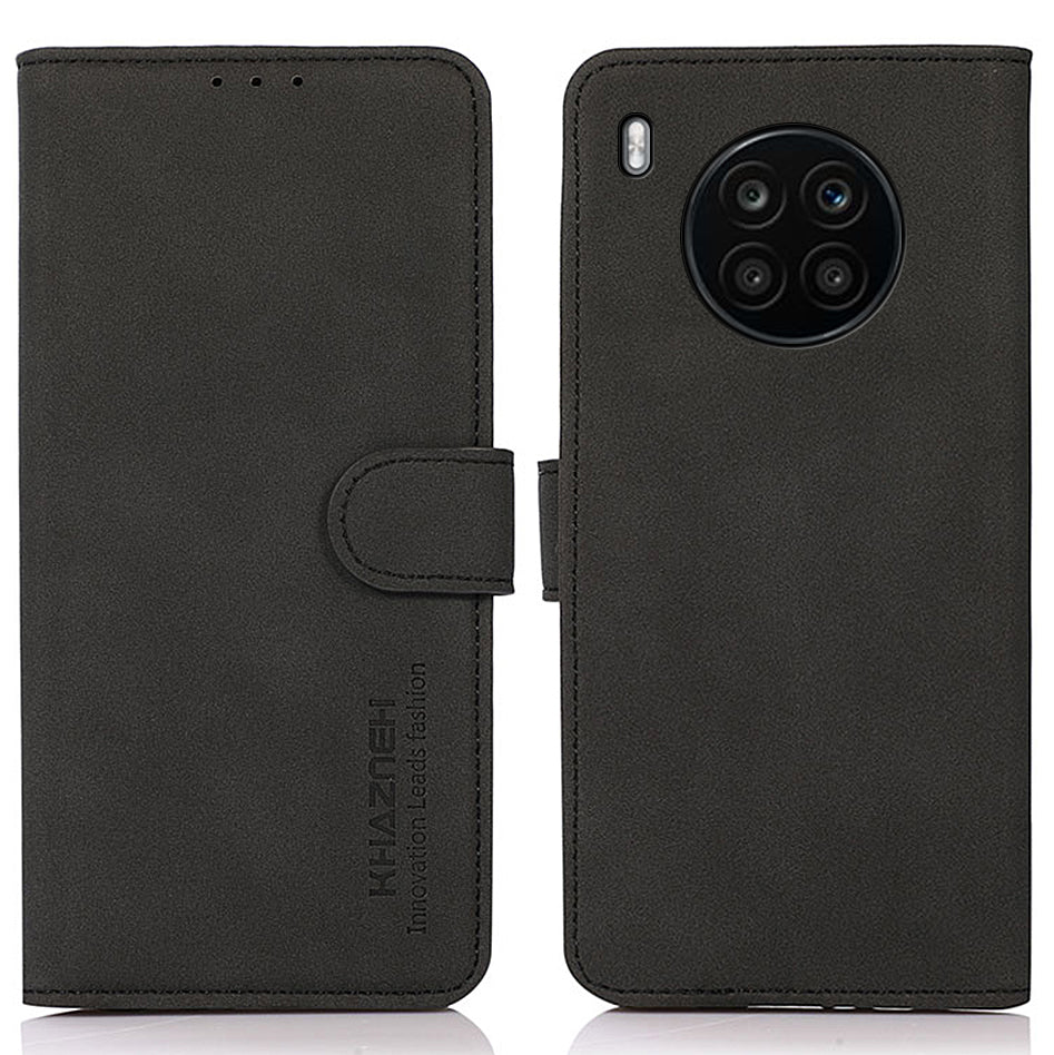 KHAZNEH Wallet Design Delicate Textured Leather Phone Cover Case with Adjustable Stand for Huawei nova 8i/Honor 50 Lite
