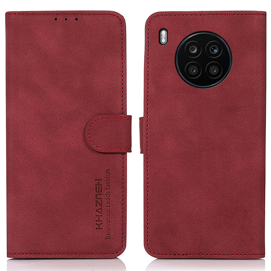 KHAZNEH Wallet Design Delicate Textured Leather Phone Cover Case with Adjustable Stand for Huawei nova 8i/Honor 50 Lite