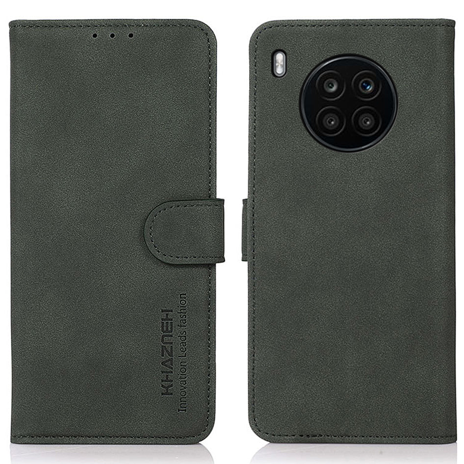 KHAZNEH Wallet Design Delicate Textured Leather Phone Cover Case with Adjustable Stand for Huawei nova 8i/Honor 50 Lite