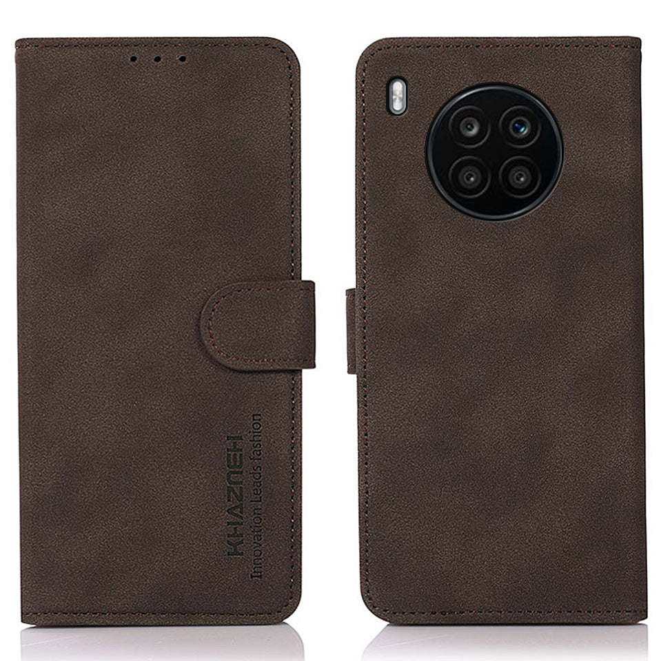 KHAZNEH Wallet Design Delicate Textured Leather Phone Cover Case with Adjustable Stand for Huawei nova 8i/Honor 50 Lite