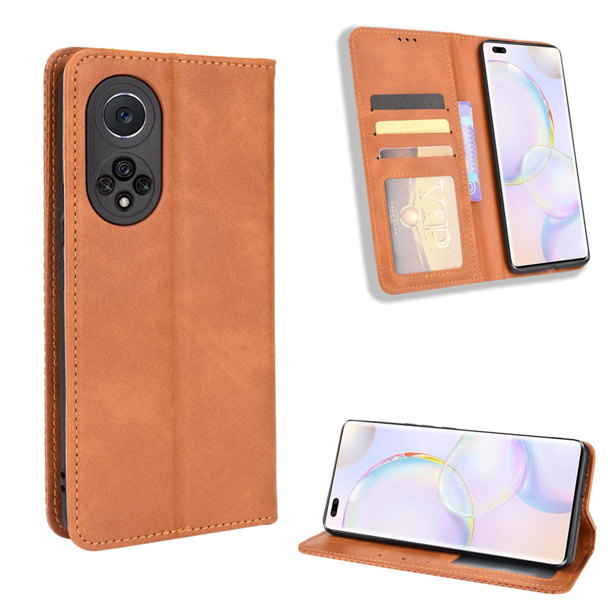 Anti-dust Retro Textured Surface Phone Leather Case Wallet Stand Protective Cover for Huawei nova 9 Pro / Honor 50 Pro