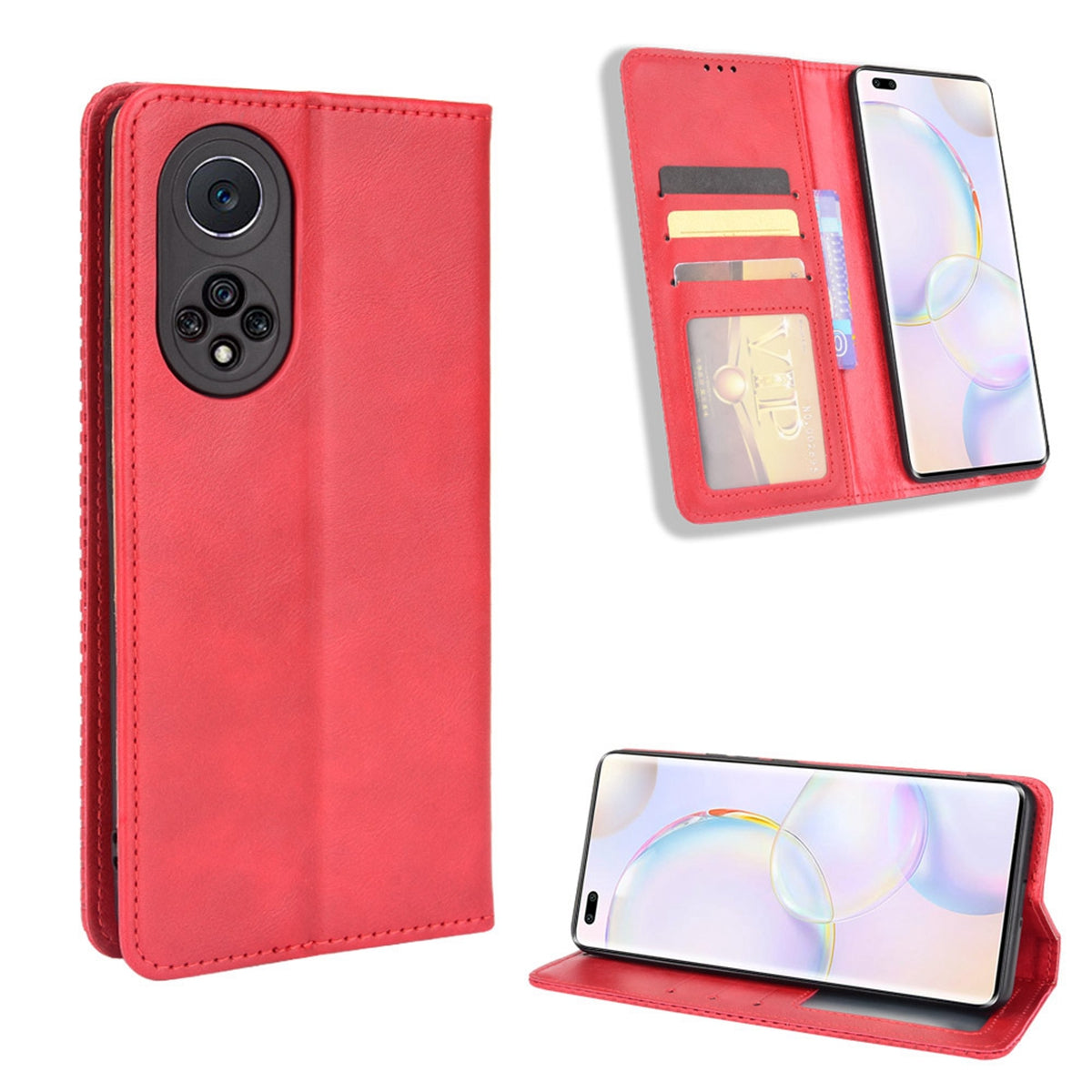 Anti-dust Retro Textured Surface Phone Leather Case Wallet Stand Protective Cover for Huawei nova 9 Pro / Honor 50 Pro