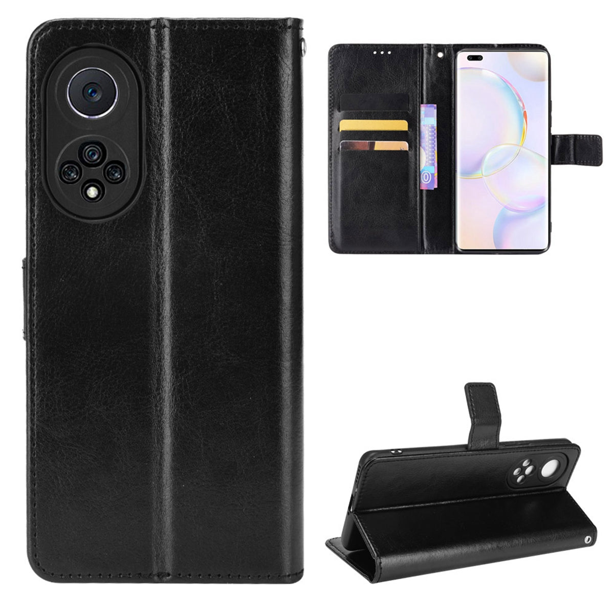 Fashionable Crazy Horse Texture PU Leather Wallet Magnetic Anti-Scratch Case with Wrist Strap for Huawei nova 9 Pro / Honor 50 Pro