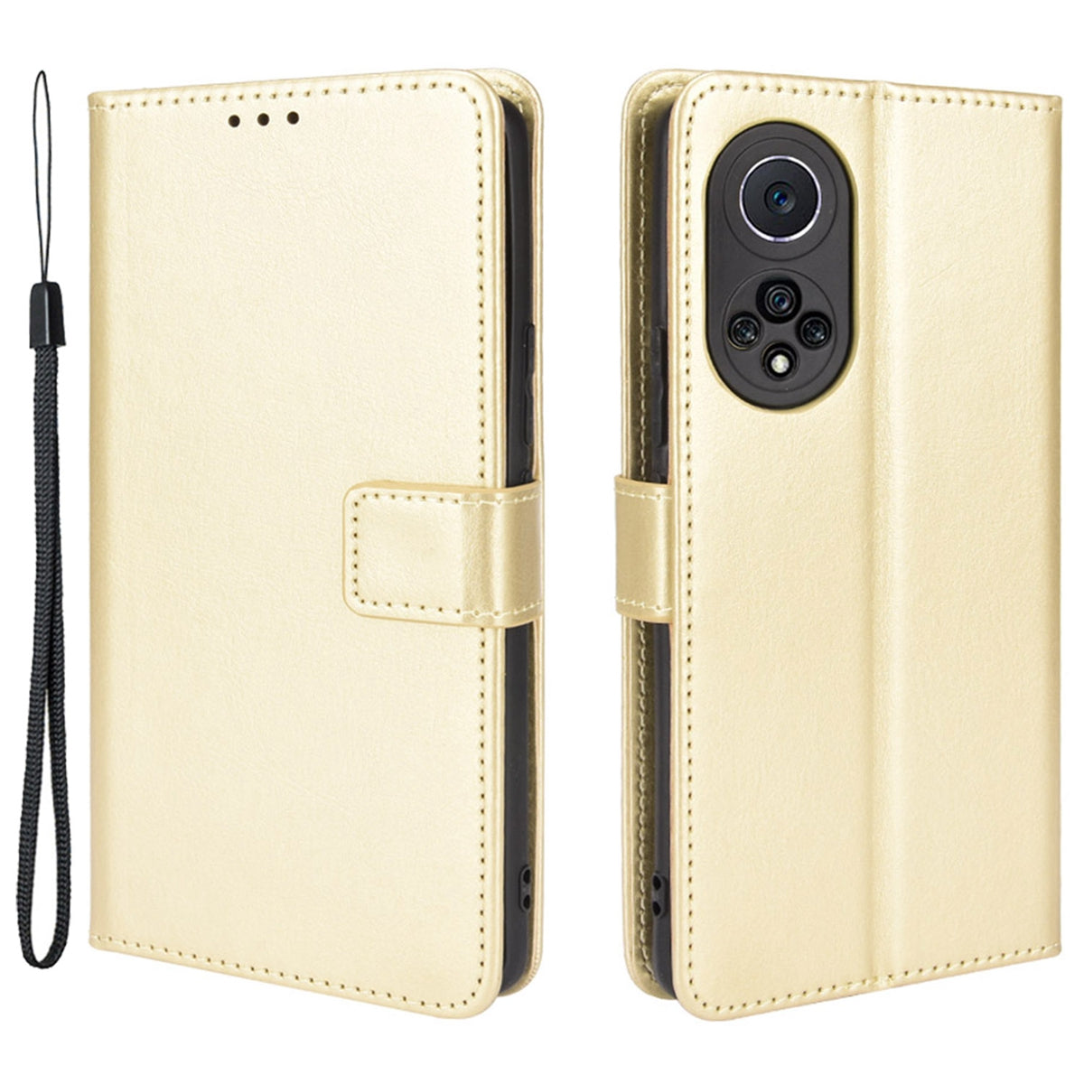 Fashionable Crazy Horse Texture PU Leather Wallet Magnetic Anti-Scratch Case with Wrist Strap for Huawei nova 9 Pro / Honor 50 Pro