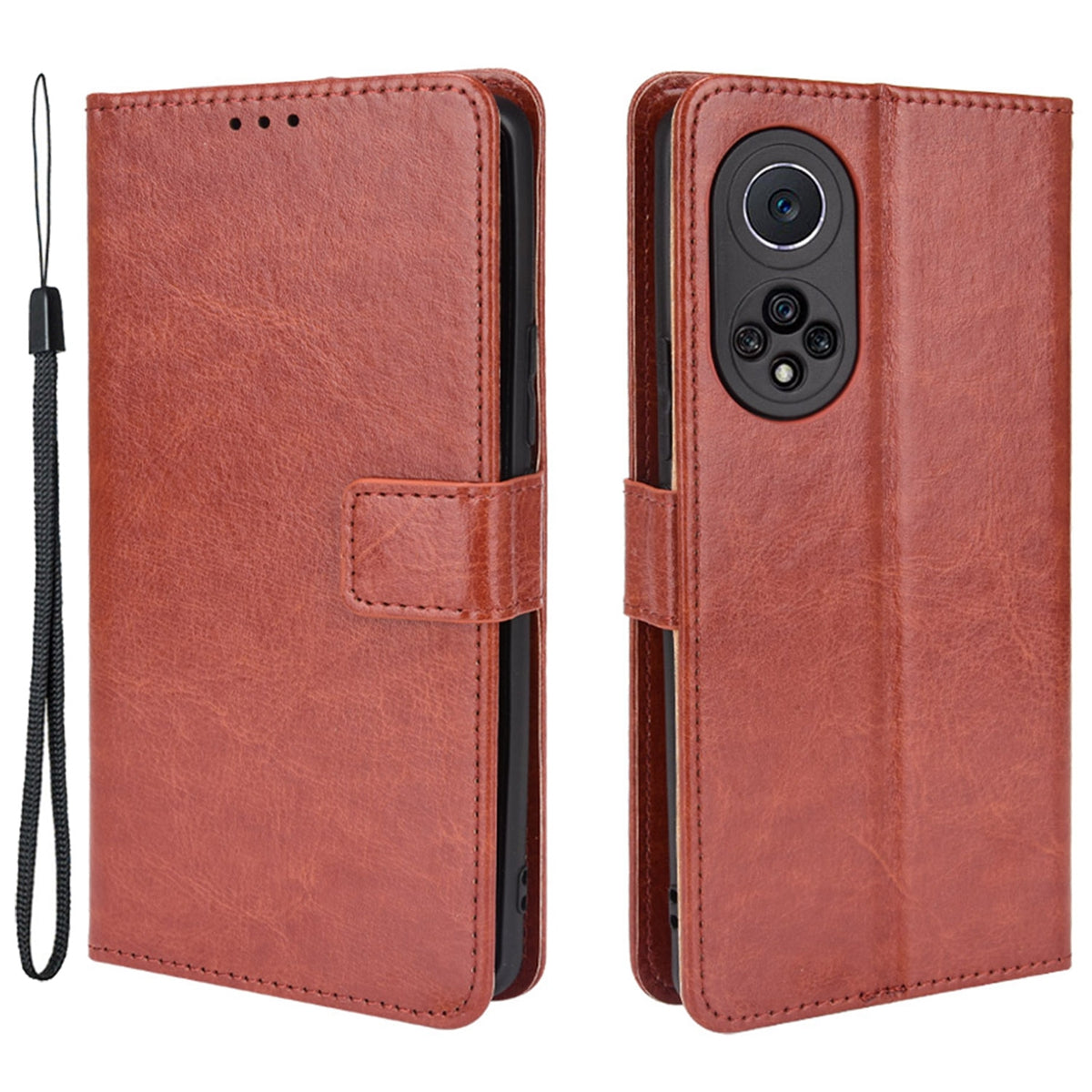 Fashionable Crazy Horse Texture PU Leather Wallet Magnetic Anti-Scratch Case with Wrist Strap for Huawei nova 9 Pro / Honor 50 Pro