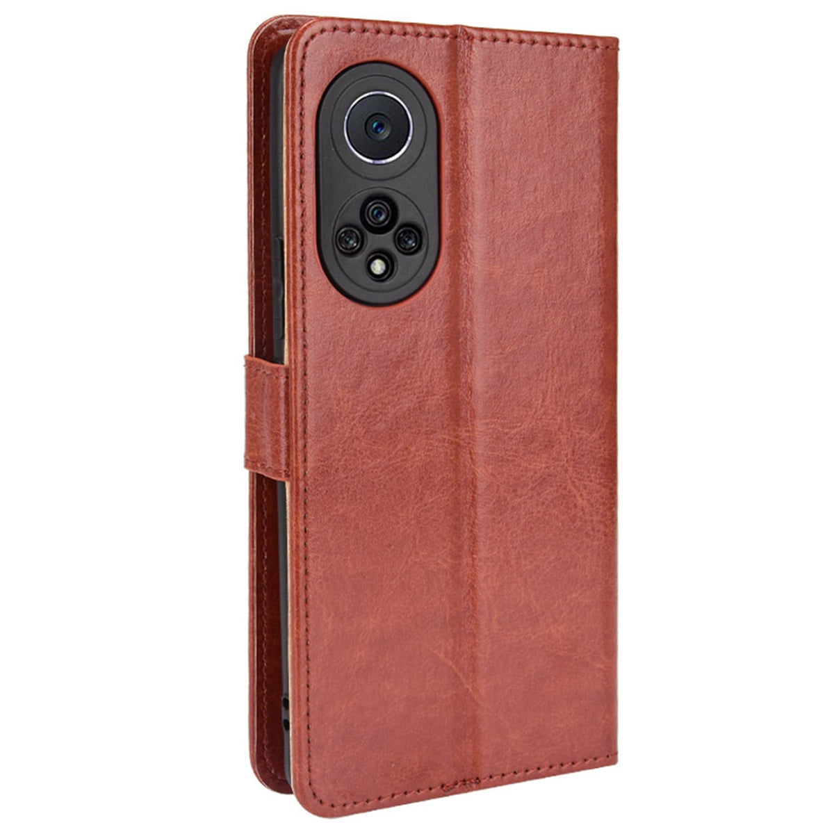 Fashionable Crazy Horse Texture PU Leather Wallet Magnetic Anti-Scratch Case with Wrist Strap for Huawei nova 9 Pro / Honor 50 Pro