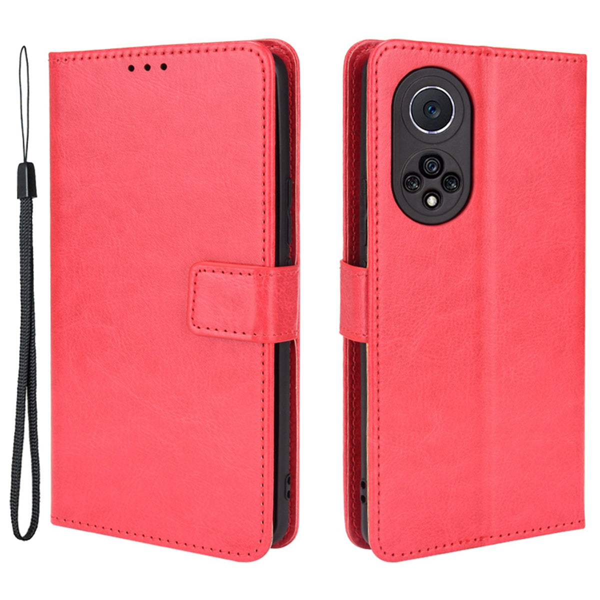 Fashionable Crazy Horse Texture PU Leather Wallet Magnetic Anti-Scratch Case with Wrist Strap for Huawei nova 9 Pro / Honor 50 Pro