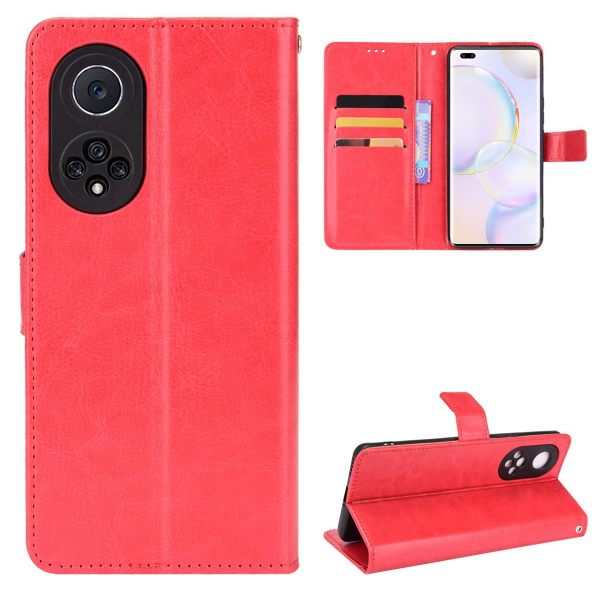 Fashionable Crazy Horse Texture PU Leather Wallet Magnetic Anti-Scratch Case with Wrist Strap for Huawei nova 9 Pro / Honor 50 Pro