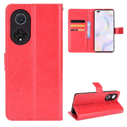 Fashionable Crazy Horse Texture PU Leather Wallet Magnetic Anti-Scratch Case with Wrist Strap for Huawei nova 9 Pro / Honor 50 Pro