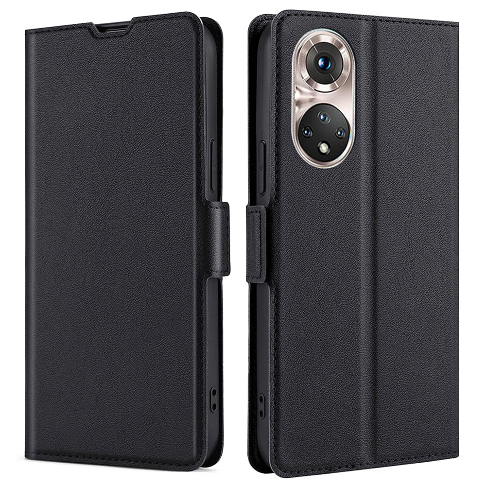 Ultra-thin Stand Flip Solid Color Leather Shell with Card Slot Side Magnetic Closure Protective Case for Honor 50 Pro