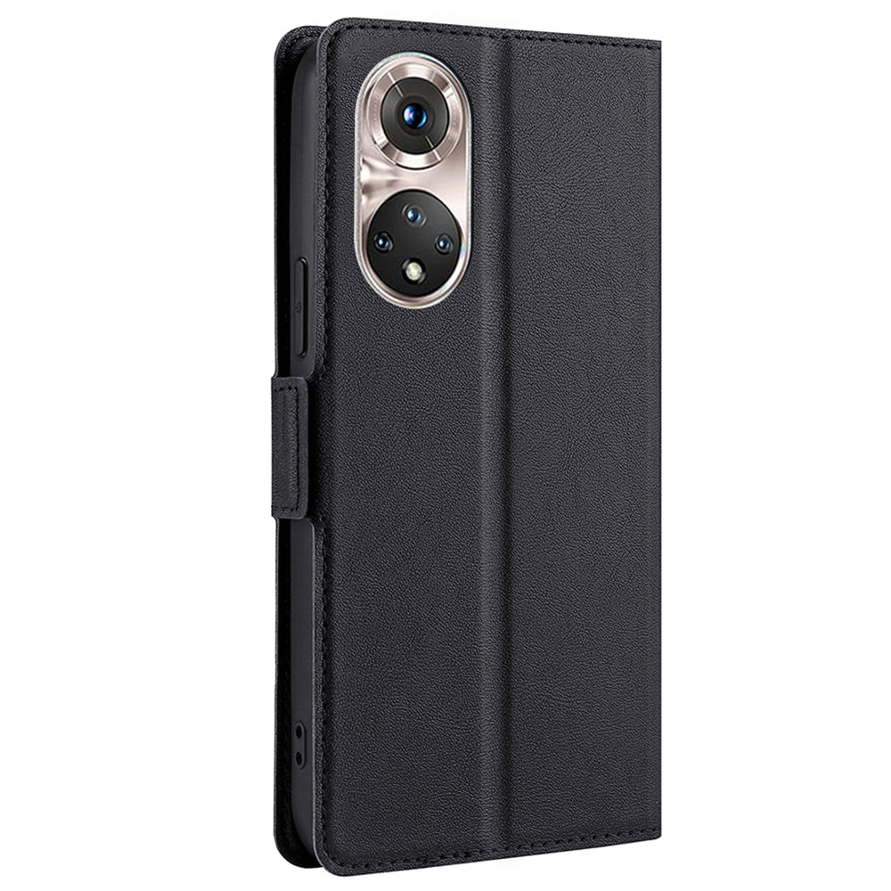 Ultra-thin Stand Flip Solid Color Leather Shell with Card Slot Side Magnetic Closure Protective Case for Honor 50 Pro