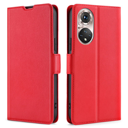 Ultra-thin Stand Flip Solid Color Leather Shell with Card Slot Side Magnetic Closure Protective Case for Honor 50 Pro