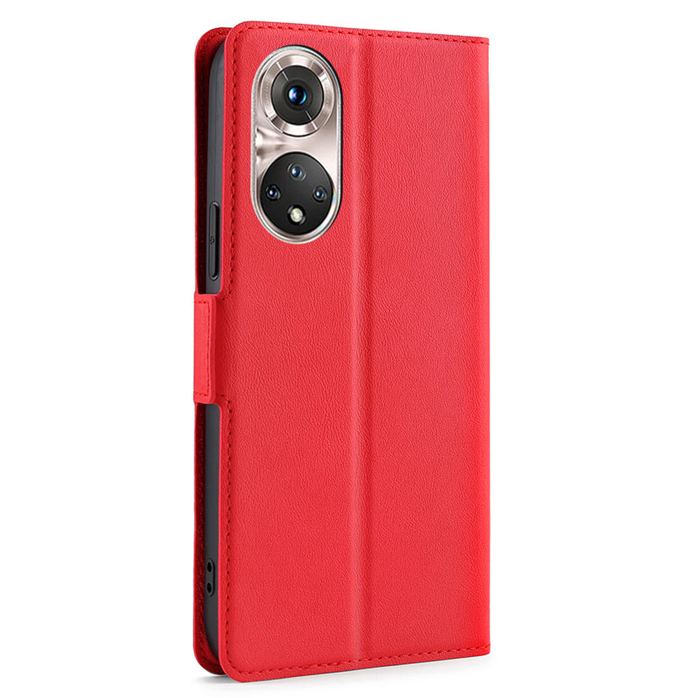 Ultra-thin Stand Flip Solid Color Leather Shell with Card Slot Side Magnetic Closure Protective Case for Honor 50 Pro