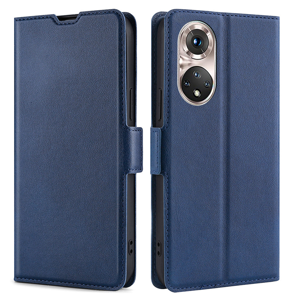 Ultra-thin Stand Flip Solid Color Leather Shell with Card Slot Side Magnetic Closure Protective Case for Honor 50 Pro