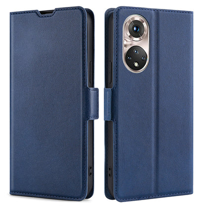 Ultra-thin Stand Flip Solid Color Leather Shell with Card Slot Side Magnetic Closure Protective Case for Honor 50 Pro