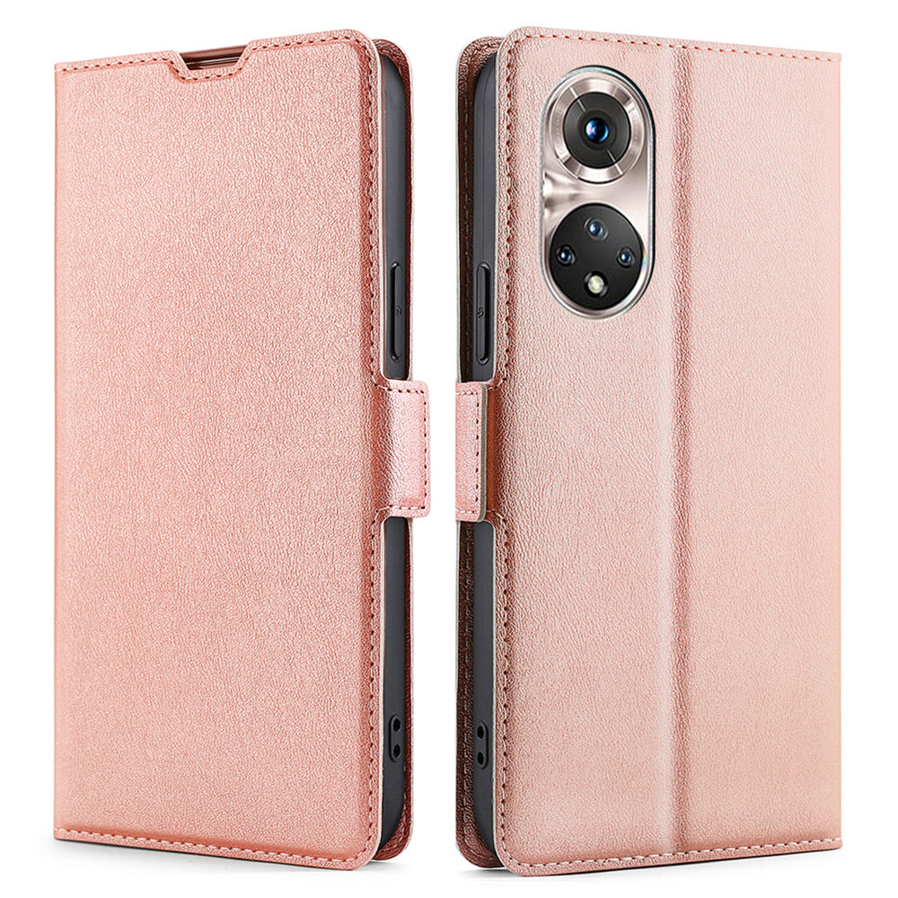 Ultra-thin Stand Flip Solid Color Leather Shell with Card Slot Side Magnetic Closure Protective Case for Honor 50 Pro
