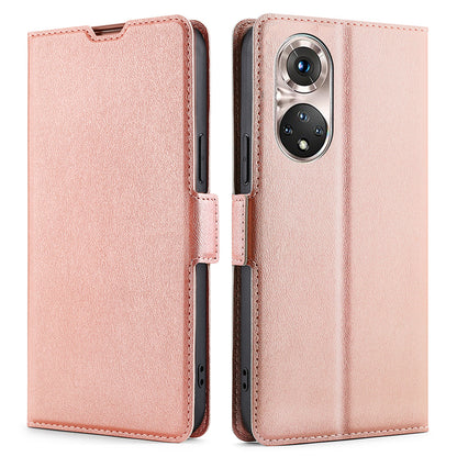 Ultra-thin Stand Flip Solid Color Leather Shell with Card Slot Side Magnetic Closure Protective Case for Honor 50 Pro